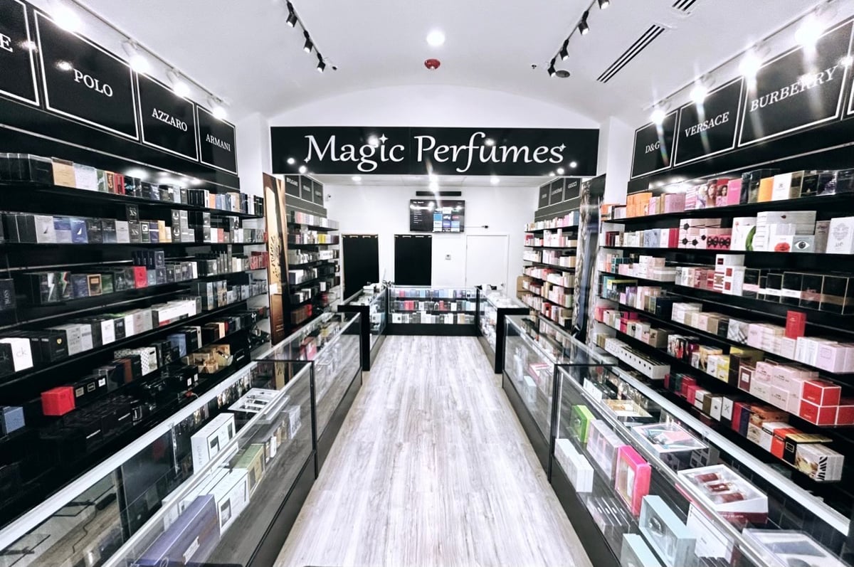 Perfume Store Slatwall, Glass Shelves, and Display Cases